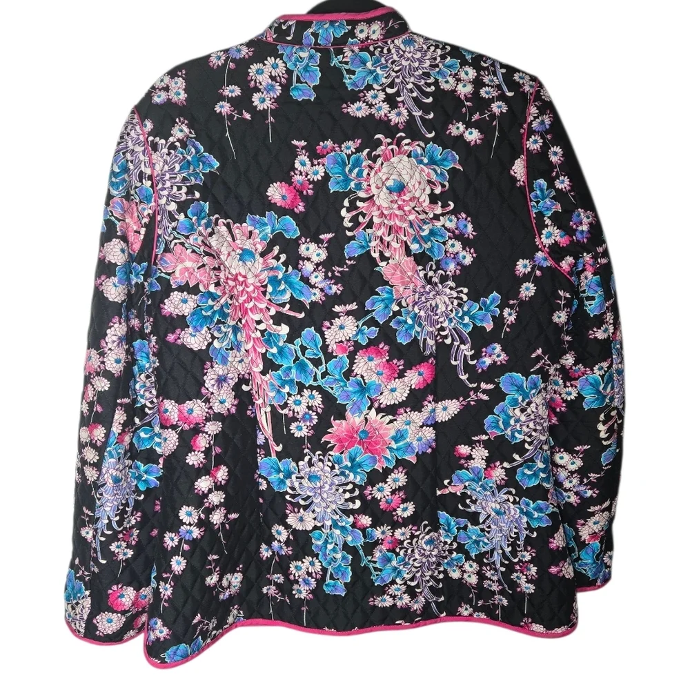 SilkLand Vibrant Floral Silk Coat, Beading, Artsy, Asain, Size XL - Picture 3 of 9